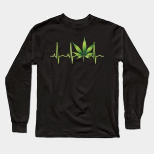 Weed Canabis Leaf Heartbeat Shirt Long Sleeve T-Shirt